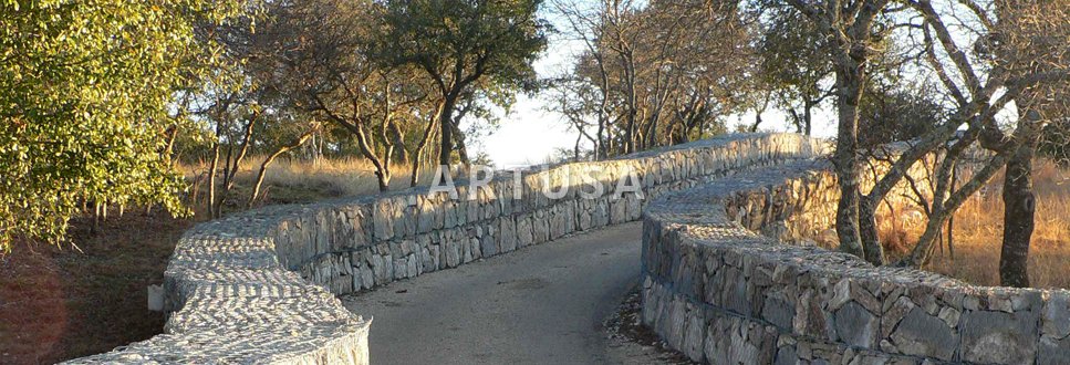 Gabion retaining walls along a road